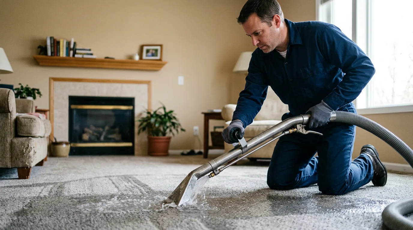 Water damage restoration technician working near Riley, KS